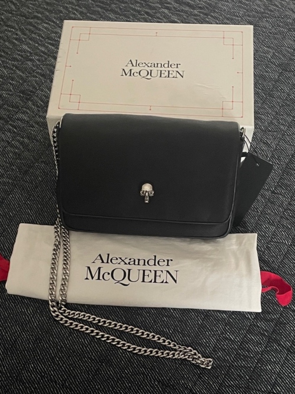 Alexander McQueen Black Leather Flap Chain Shoulder Bag